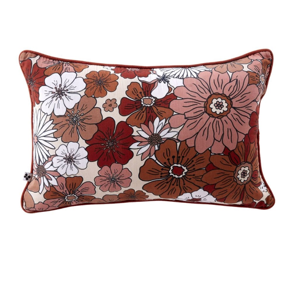 Coussin déhoussable 45x60cm gaze de coton imprimé floral terracotta