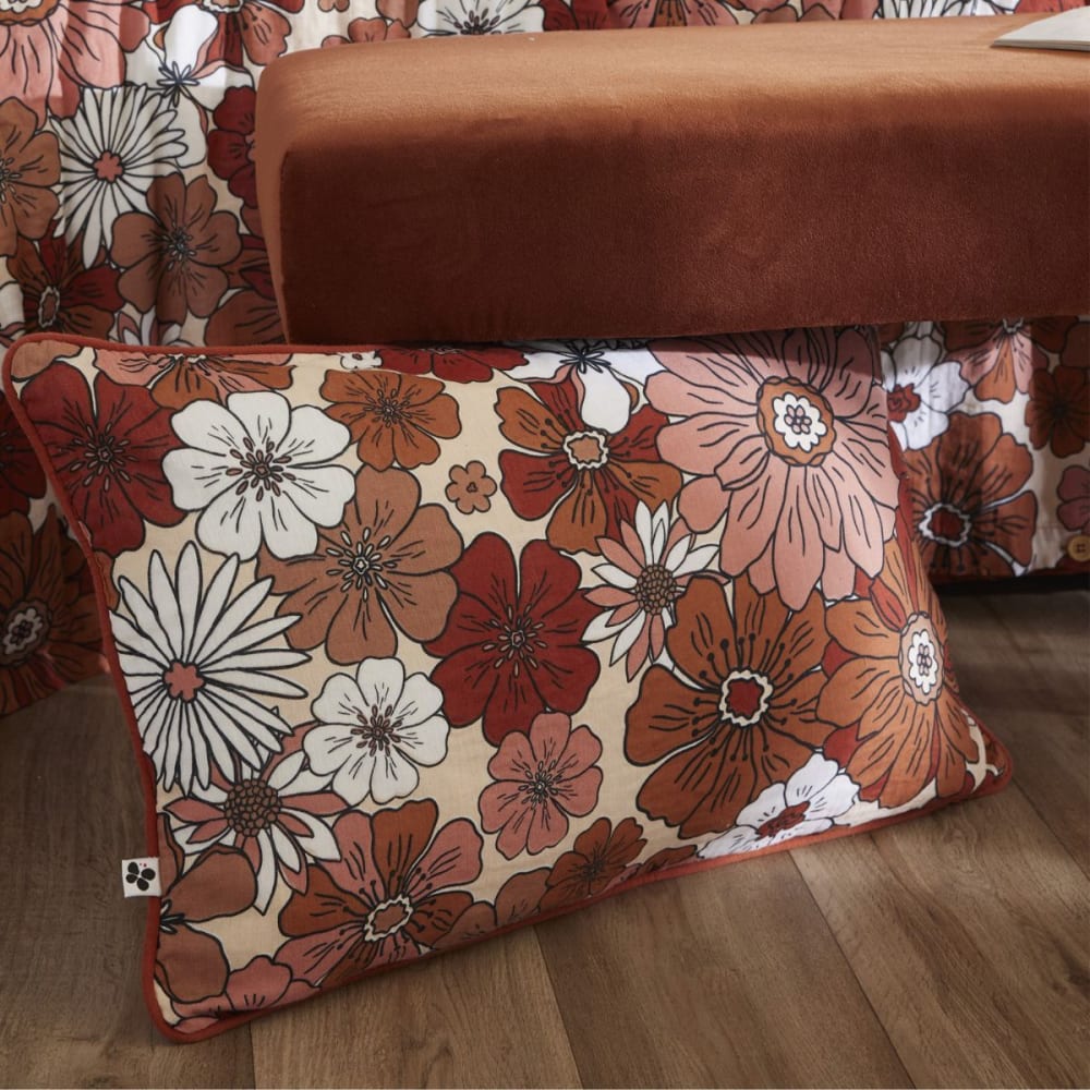 Coussin déhoussable 45x60cm gaze de coton imprimé floral terracotta — vue 3