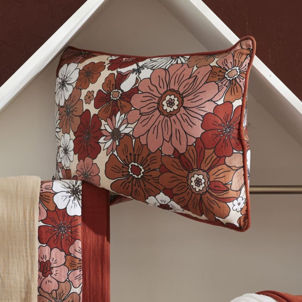 Coussin déhoussable 45x60cm gaze de coton imprimé floral terracotta — vue 4