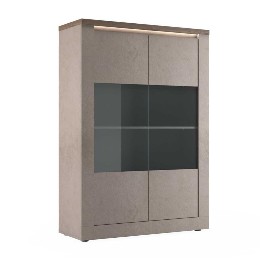Vitrine 2 portes aspect bronze plateau bois mercure et led Vitrine 2 portes aspect bronze plateau bois mercure et led