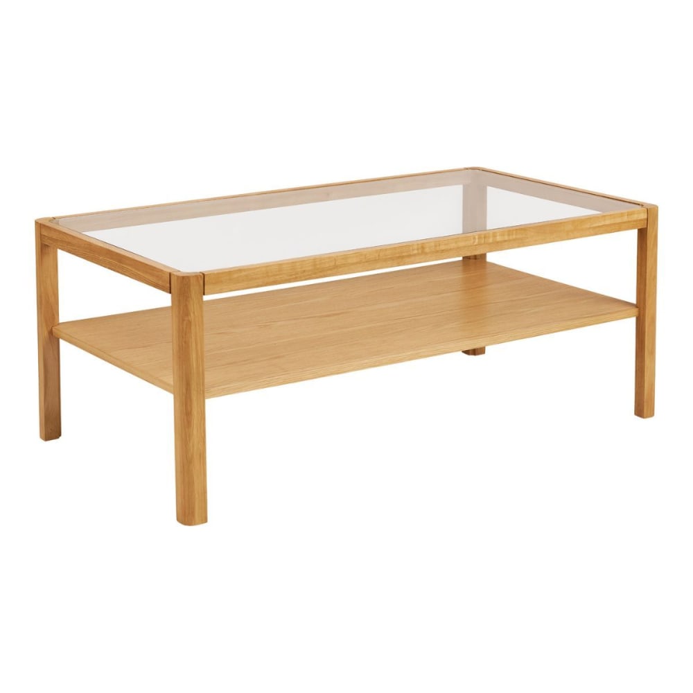 Table basse en chêne massif et mdf placage chêne plateau en verre Table basse en chêne massif et mdf placage chêne plateau en verre