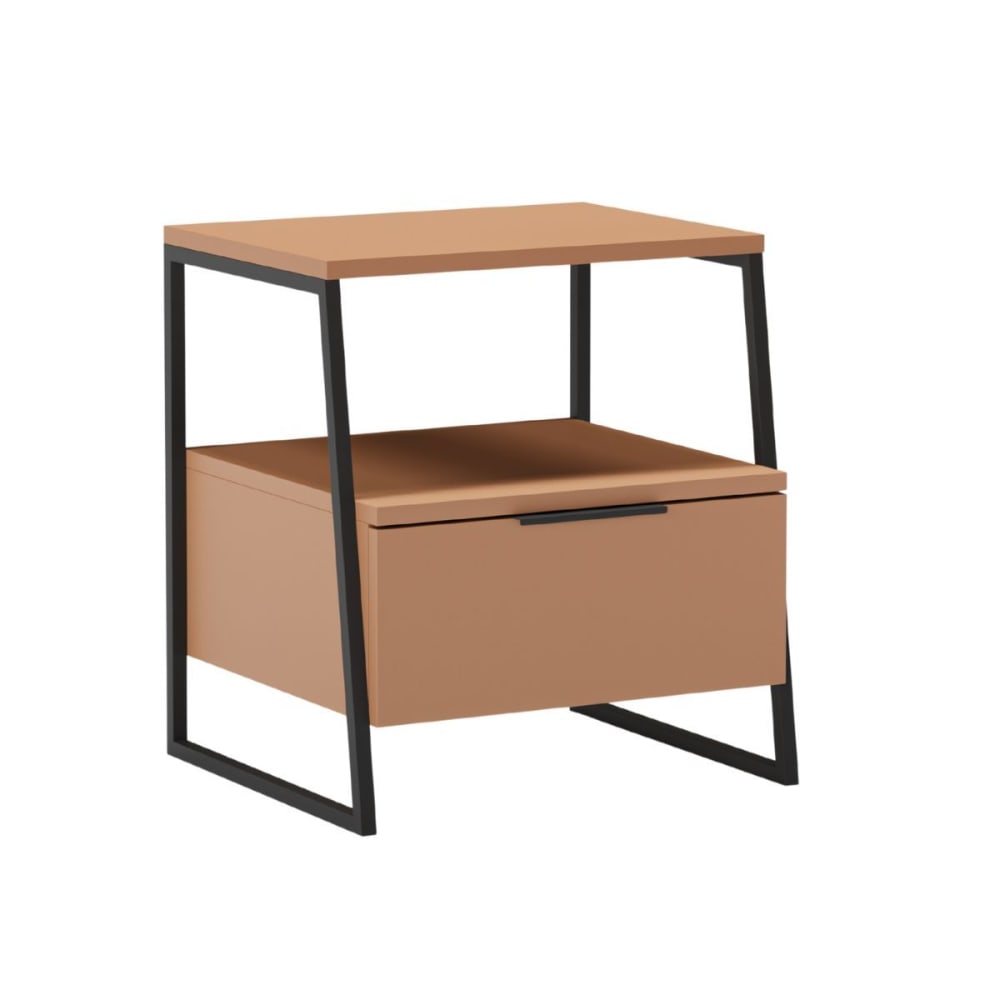 Chevet 2 niveaux avec 1 tiroir mélaminé terracotta et métal laqué noir