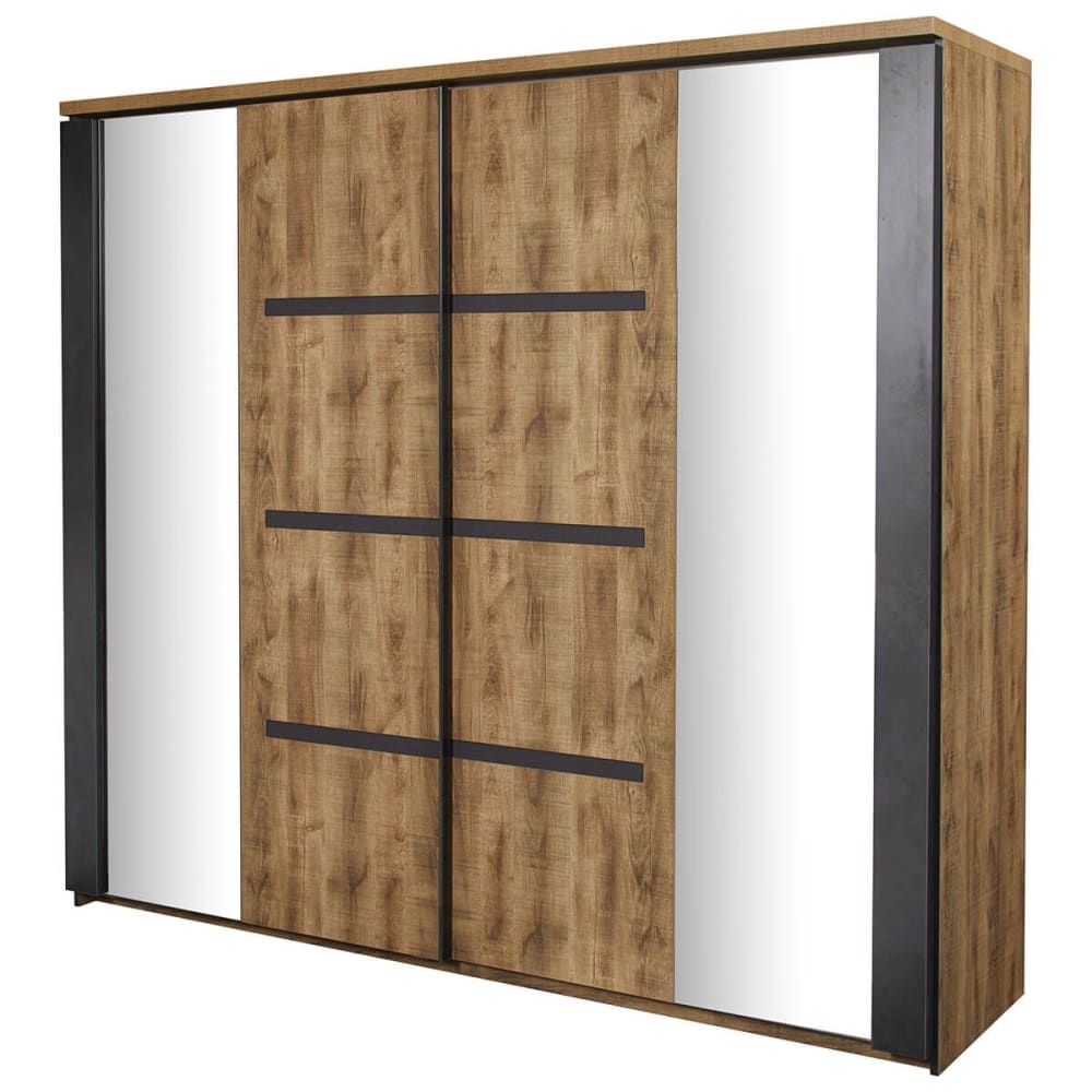 Armoire portes coulissantes 245cm aspect chêne artisan et graphite