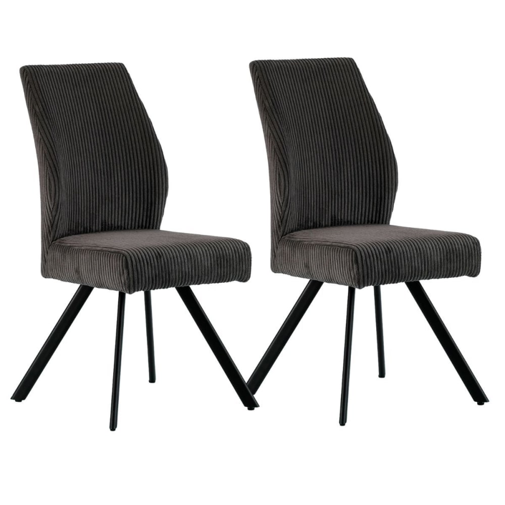 Lot de 2 chaises velours côtelé pieds métal noir coloris anthracite