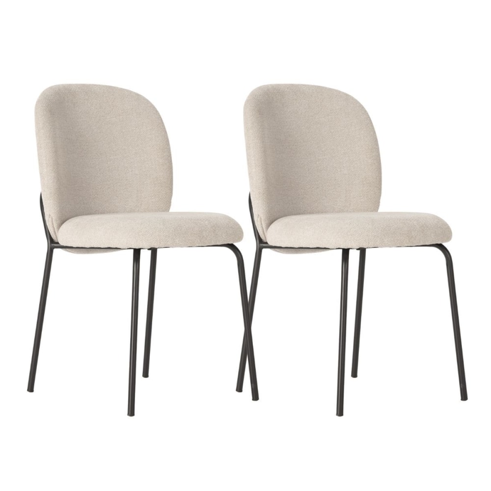 Lot de 2 chaises tissu polyester doux beige et pieds métal laqué noir Lot de 2 chaises tissu polyester doux beige et pieds métal laqué noir