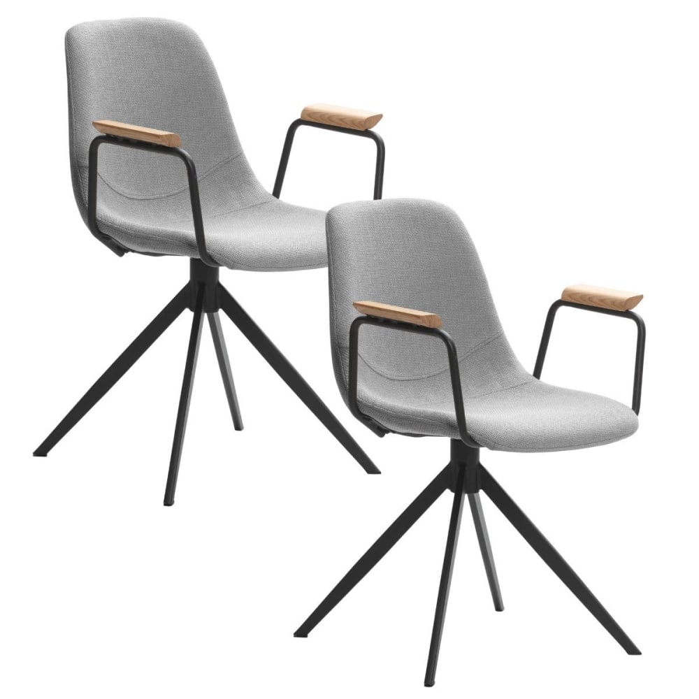 Lot de 2 chaises pivotantes tissu maillé gris clair et accoudoirs Lot de 2 chaises pivotantes tissu maillé gris clair et accoudoirs