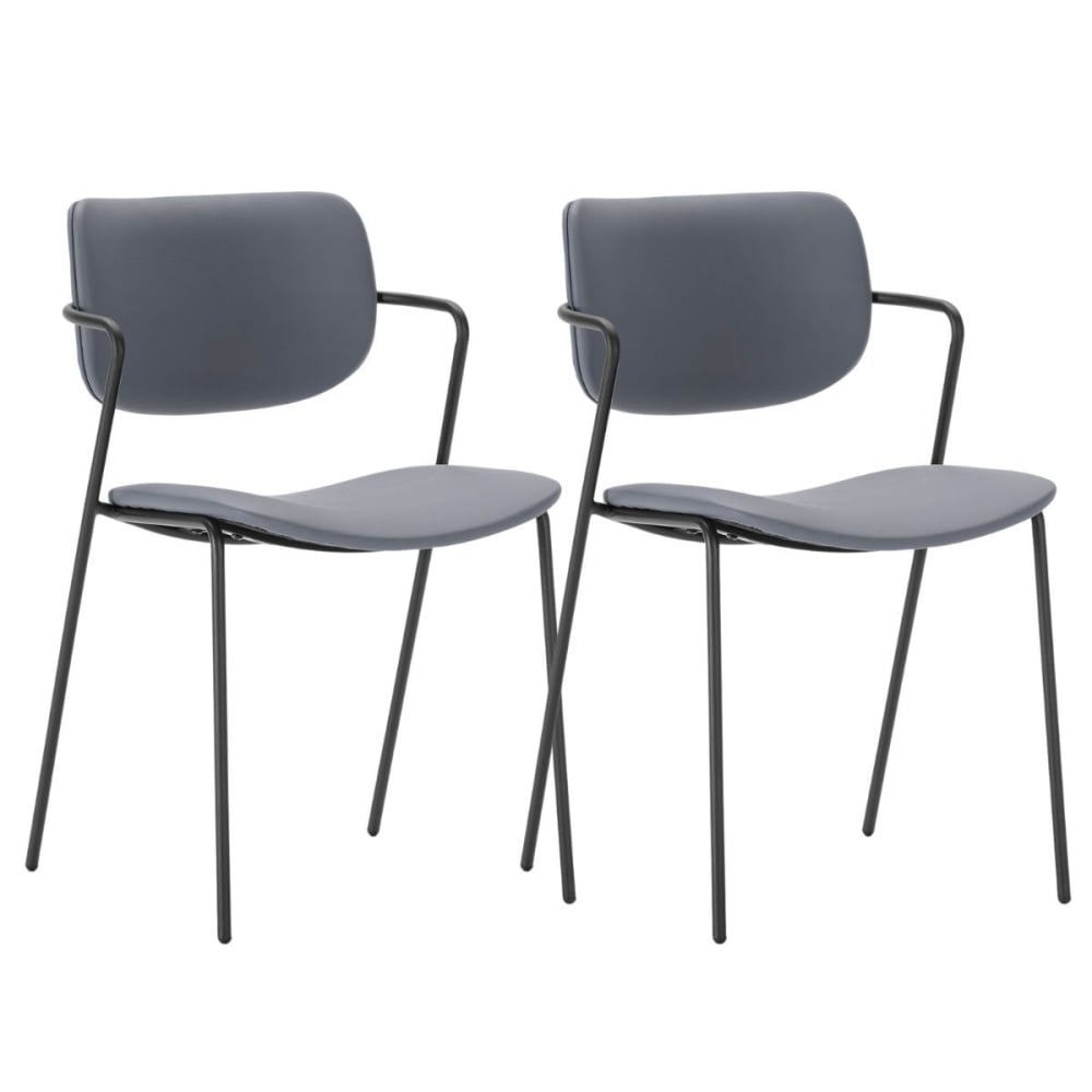 Lot de 2 chaises structure métal noir assise dossier en pu gris bleuté Lot de 2 chaises structure métal noir assise dossier en pu gris bleuté