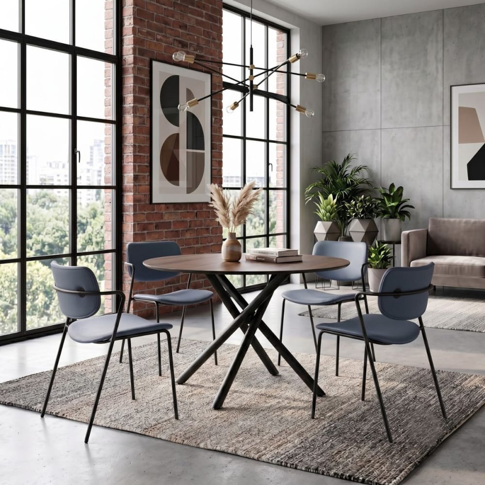 Lot de 2 chaises structure métal noir assise dossier en pu gris bleuté