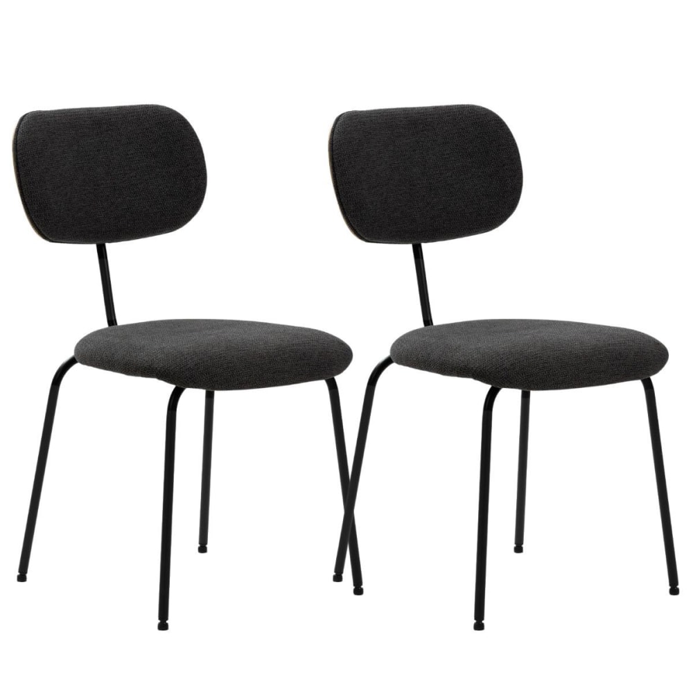 Lot de 2 chaises tissu maille noir arrière dossier bois pieds métal