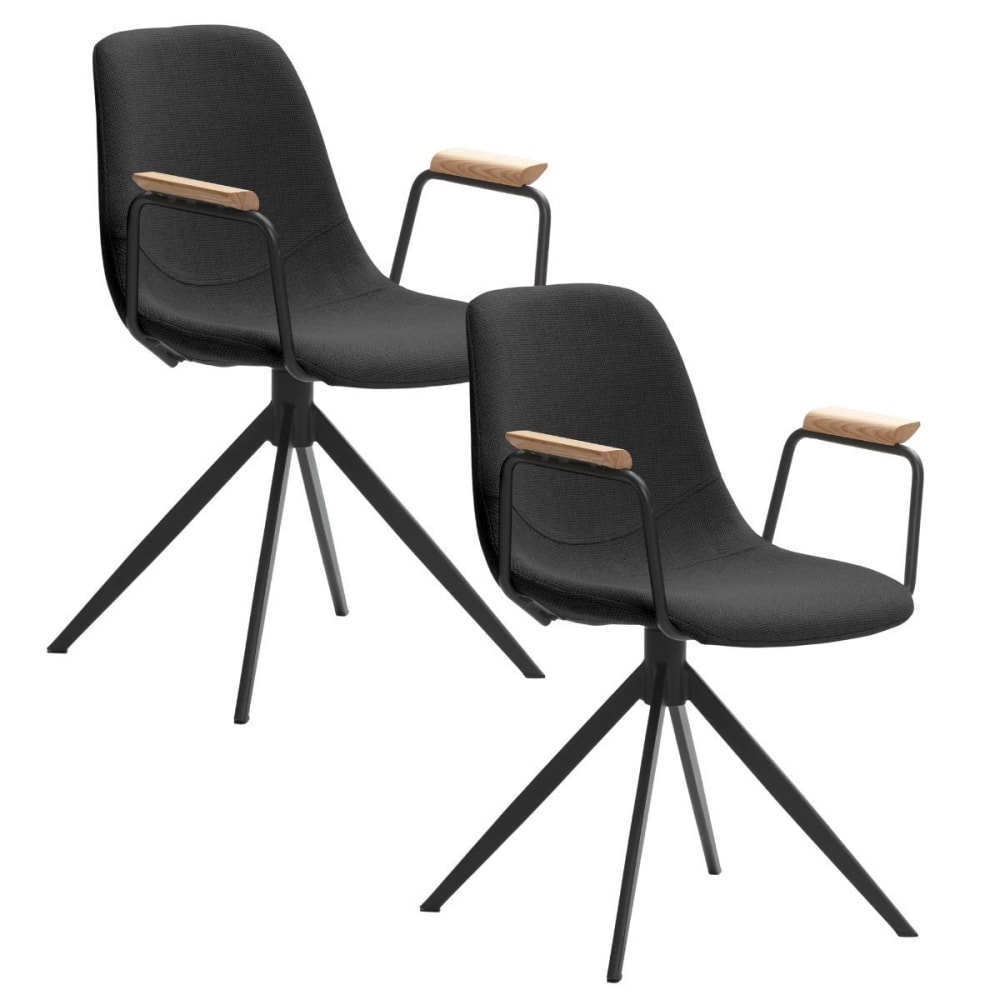 Lot de 2 chaises pivotantes tissu maillé noir et accoudoirs Lot de 2 chaises pivotantes tissu maillé noir et accoudoirs