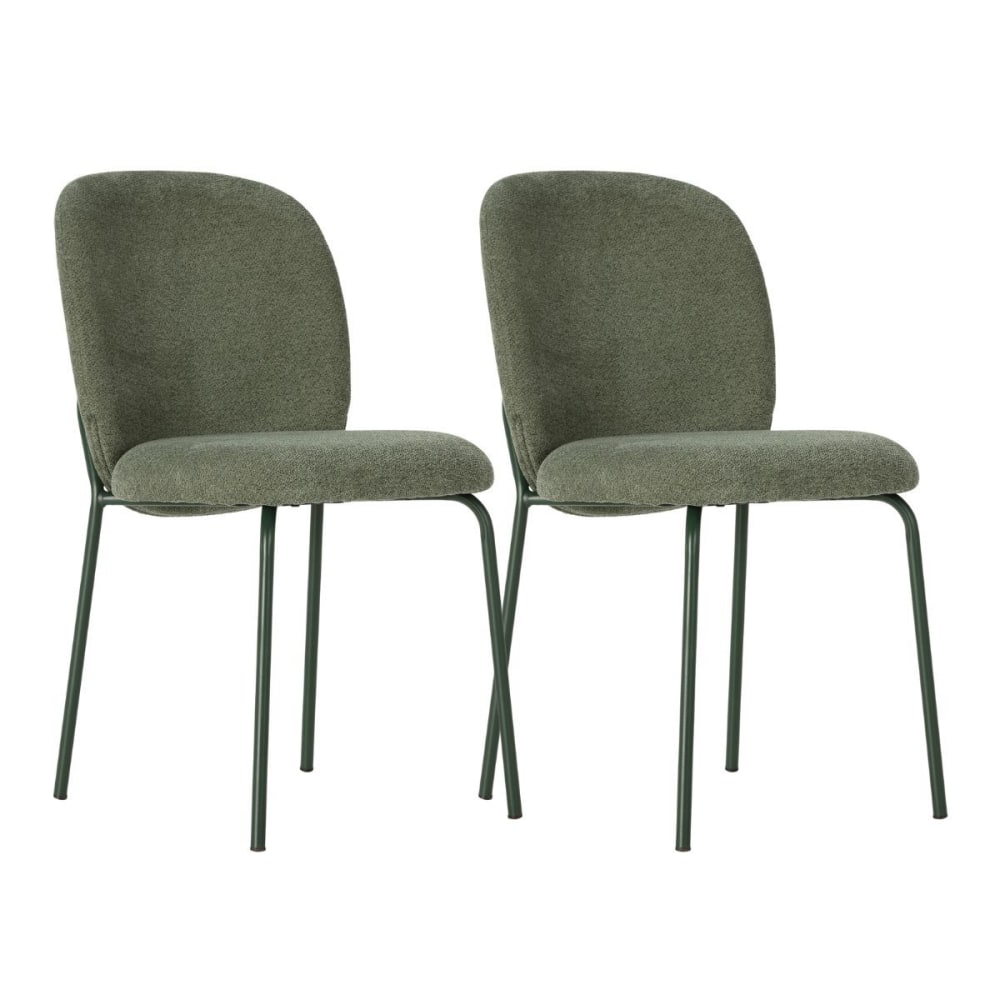 Lot de 2 chaises tissu polyester doux vert et pieds métal laqué vert Lot de 2 chaises tissu polyester doux vert et pieds métal laqué vert