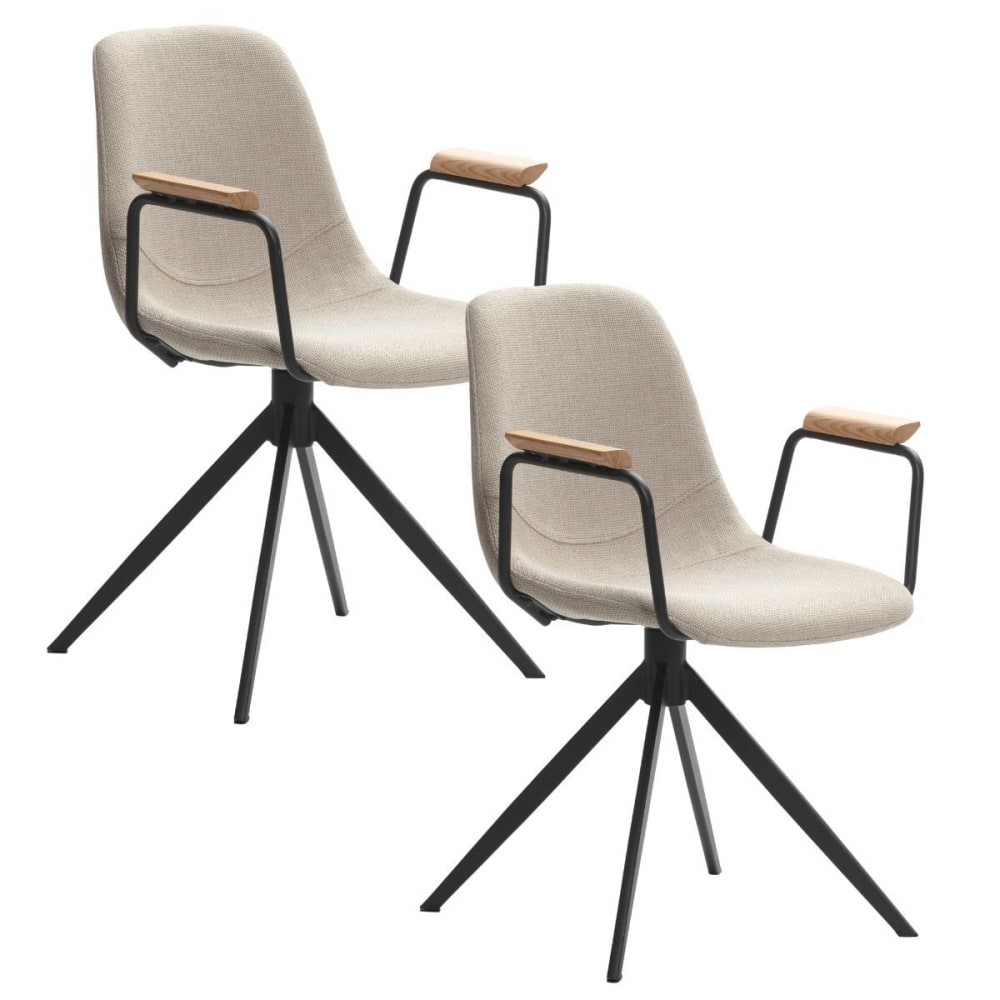 Lot de 2 chaises pivotantes tissu maillé beige et accoudoirs Lot de 2 chaises pivotantes tissu maillé beige et accoudoirs