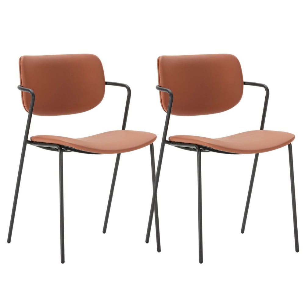 Lot de 2 chaises structure métal noir assise dossier en pu brique