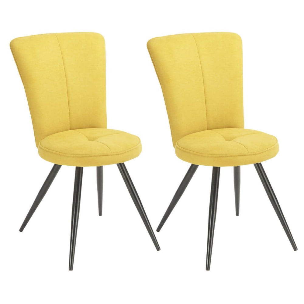 Lot de 2 chaises matelassée tissu jaune pieds métal anthracite