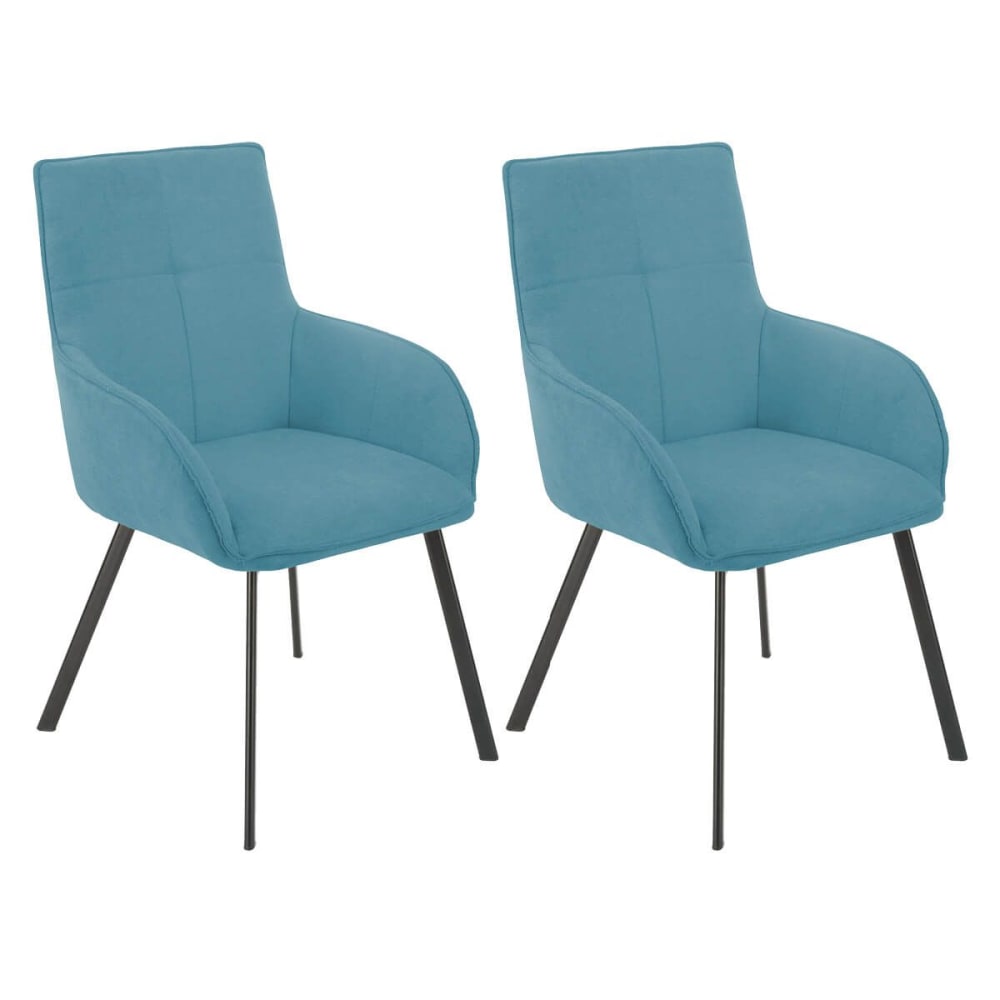 Lot de 2 fauteuils de table tissu bleu pieds métal anthracite Lot de 2 fauteuils de table tissu bleu pieds métal anthracite