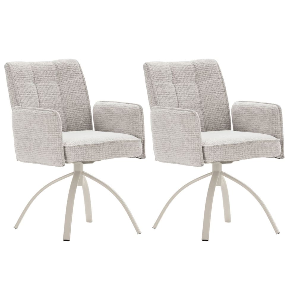 Lot de 2 fauteuils de table pivotants tissu beige pied métal crème Lot de 2 fauteuils de table pivotants tissu beige pied métal crème
