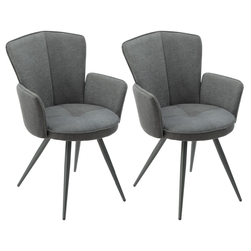 Lot de 2 fauteuils de table tissu gris pieds métal anthracite Lot de 2 fauteuils de table tissu gris pieds métal anthracite