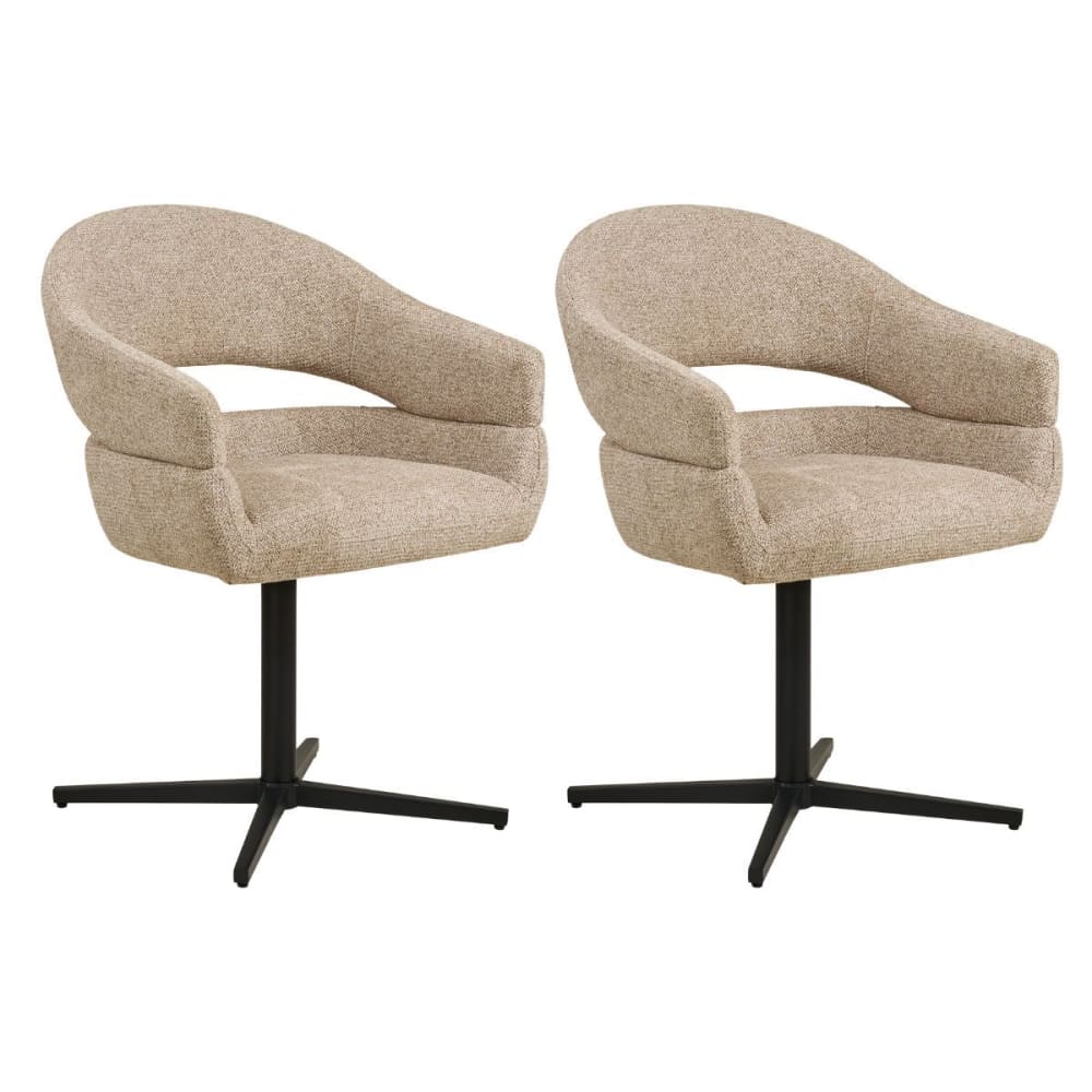 Lot de 2 fauteuils de table pivotant en tissu maille beige pied métal Lot de 2 fauteuils de table pivotant en tissu maille beige pied métal