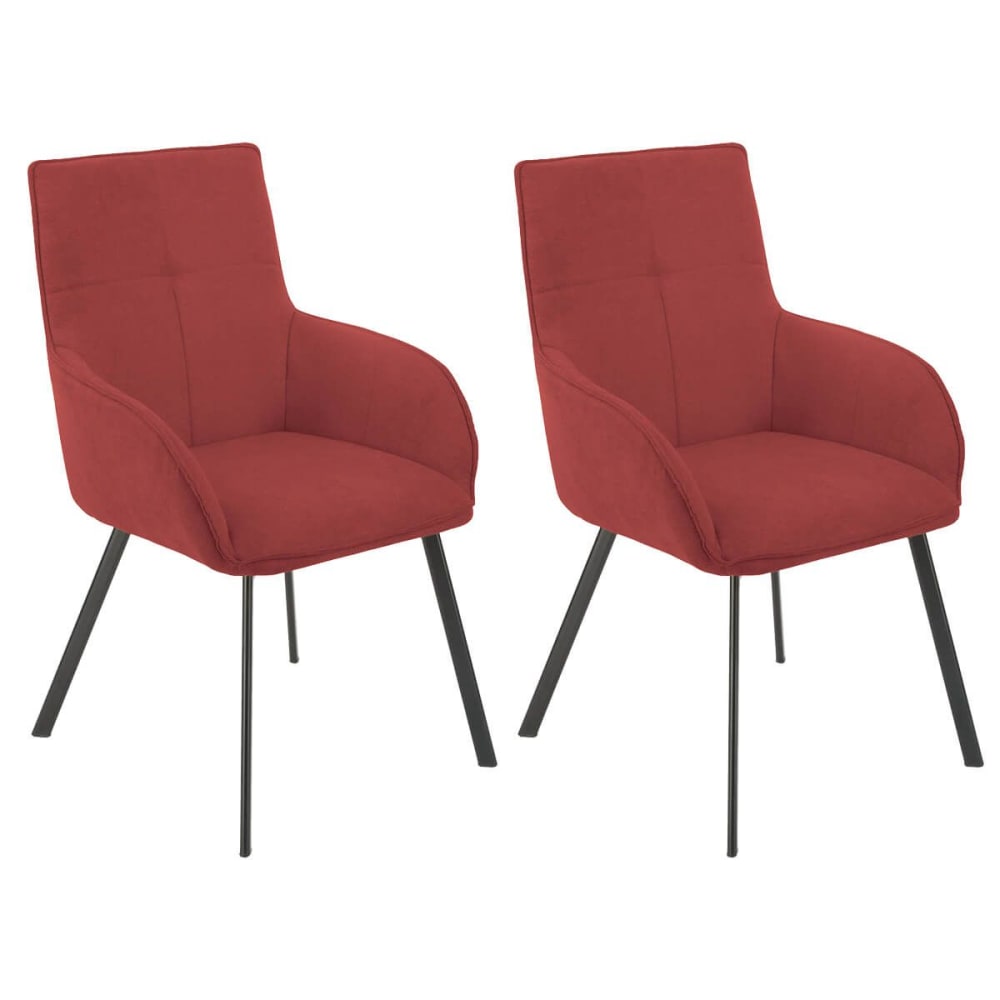 Lot de 2 fauteuils de table tissu rouge pieds métal anthracite Lot de 2 fauteuils de table tissu rouge pieds métal anthracite