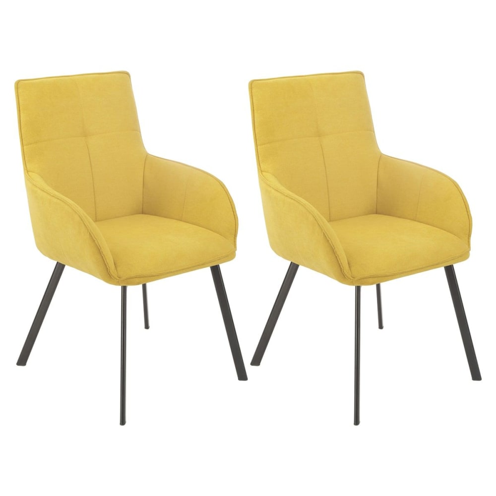 Lot de 2 fauteuils de table tissu jaune pieds métal anthracite Lot de 2 fauteuils de table tissu jaune pieds métal anthracite