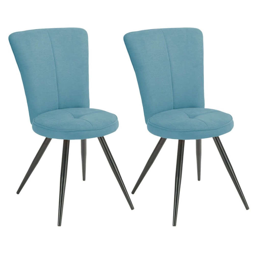 Lot de 2 chaises matelassée tissu bleu pieds métal anthracite