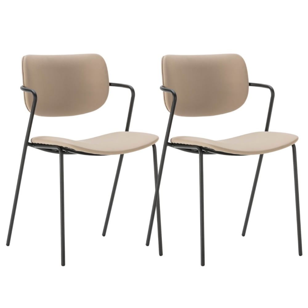 Lot de 2 chaises structure métal noir assise dossier en pu beige
