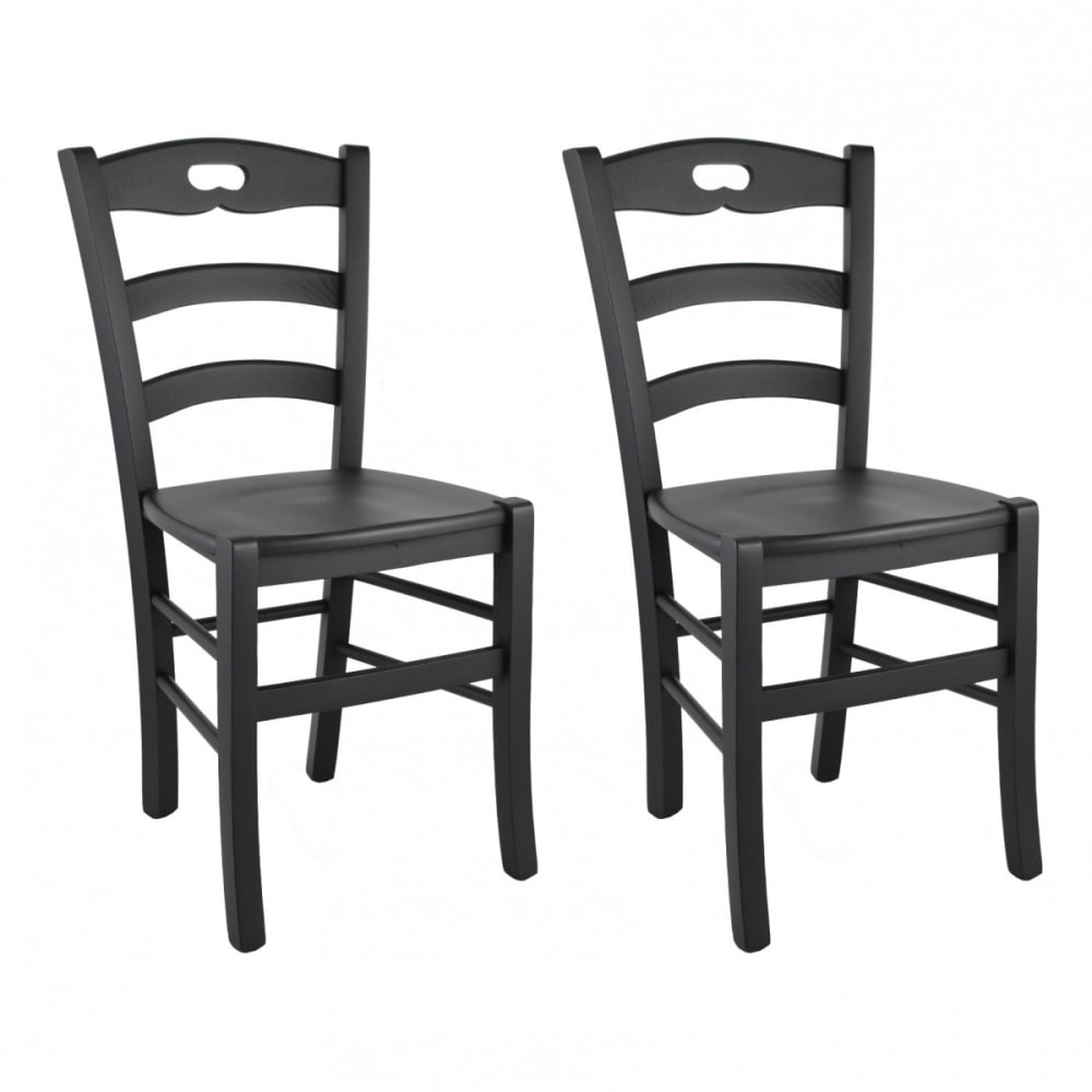Lot de 2 chaises teintées en noir et assises en bois