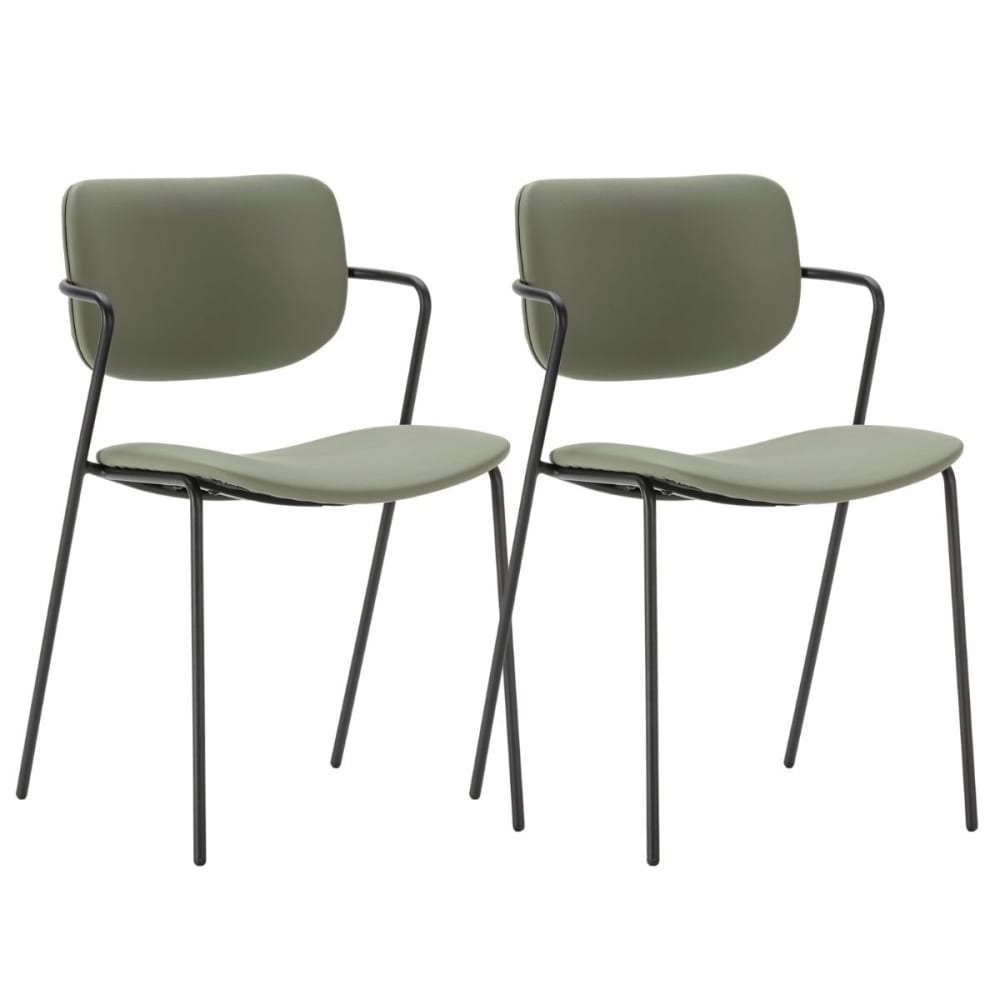 Lot de 2 chaises structure métal noir assise dossier en pu vert Lot de 2 chaises structure métal noir assise dossier en pu vert