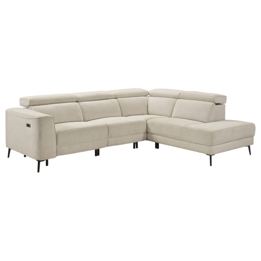Canapé d'angle droit avec 2 places relax électrique tissu beige