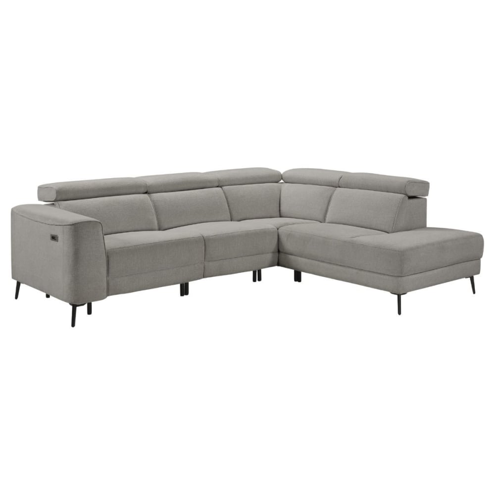 Canapé d'angle droit avec 2 places relax électrique tissu gris