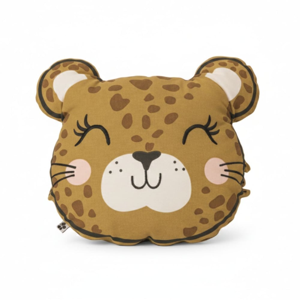 Coussin déhoussable coton motif et forme léopard