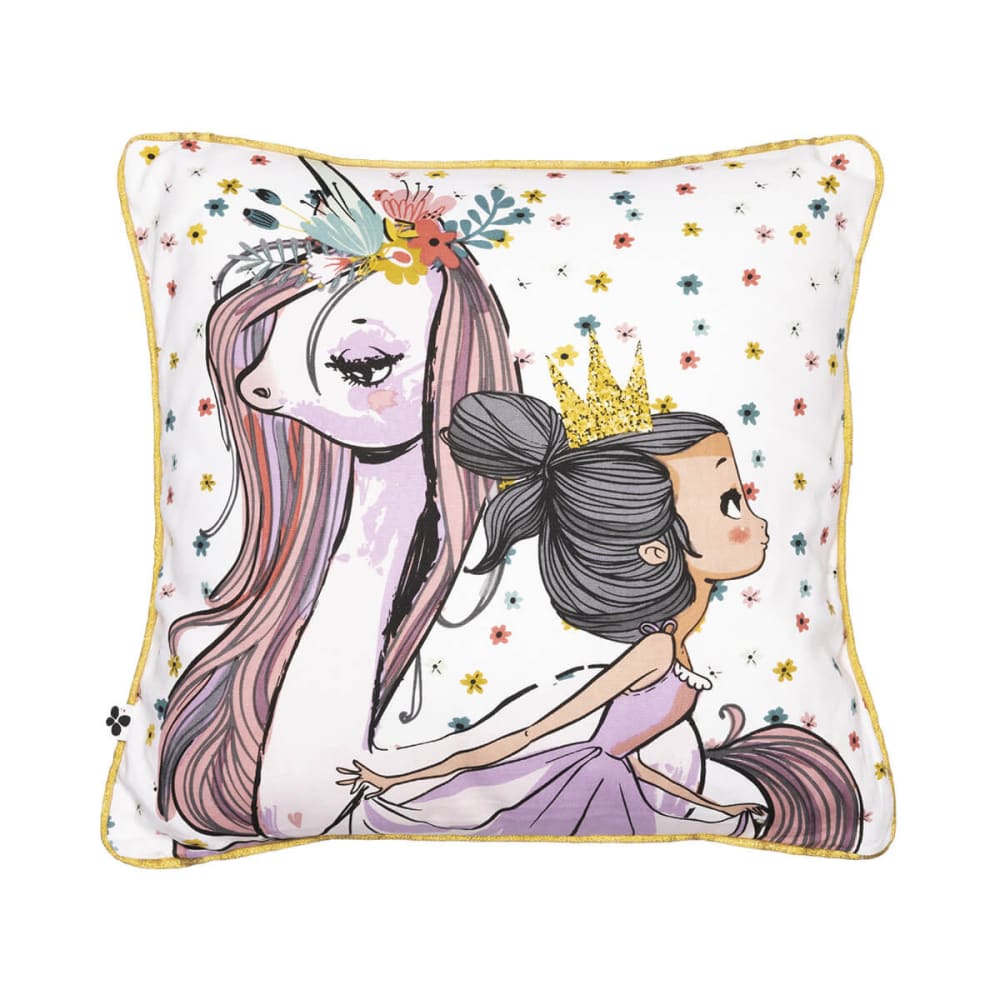 Coussin déhoussable 40x40cm coton motif licorne