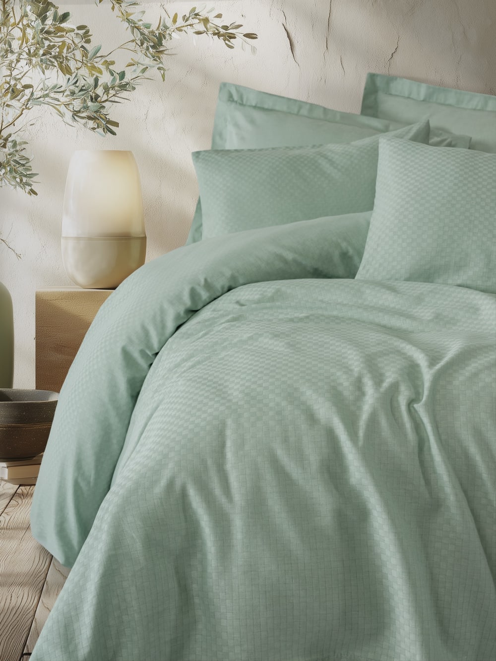 Parure de couette 200 x 200 cm - 2 personnes  coton uni jacquard
