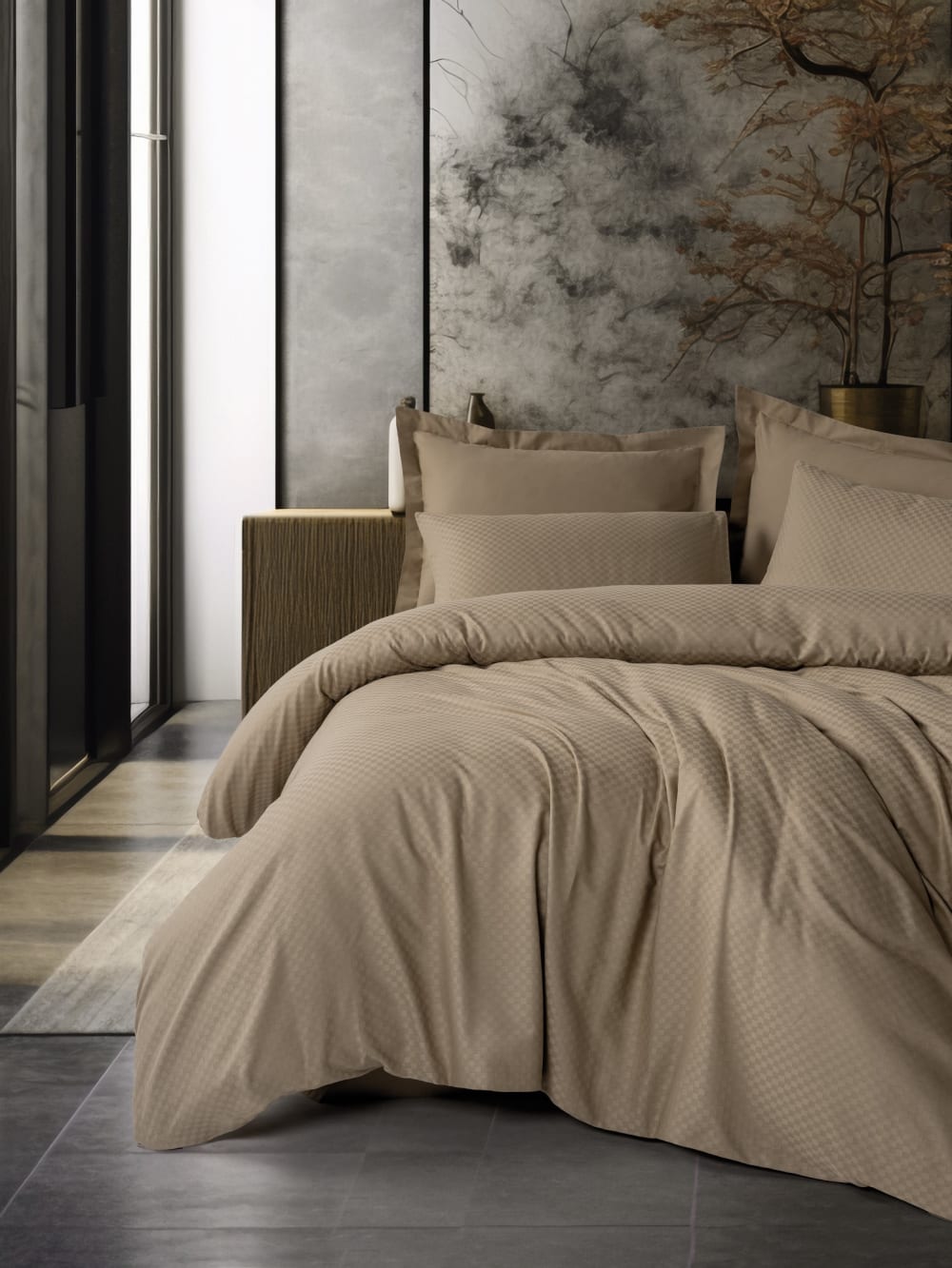 Parure de couette 240 x 220 cm - 2 personnes  coton uni jacquard