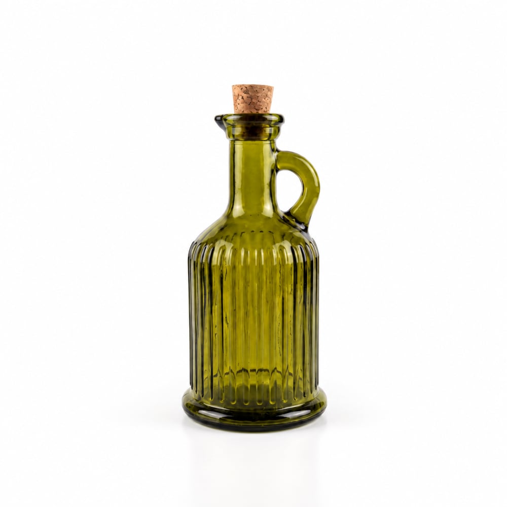 Bouteille d’huile en verre recyclé vert olive 8x8x17 cm