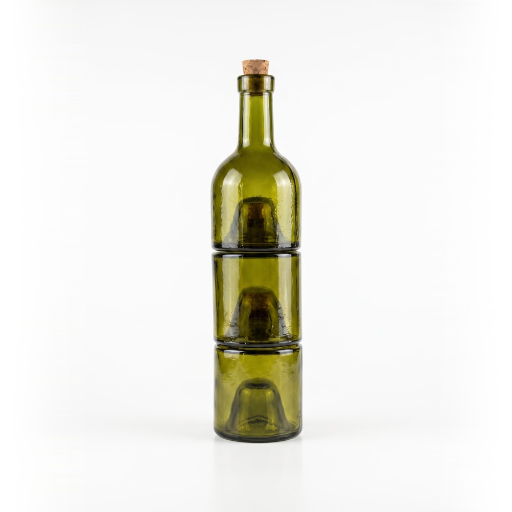 Lot de 3 bouteilles d’huile en verre recyclé vert olive 8,5x8,5x33 cm Lot de 3 bouteilles d’huile en verre recyclé vert olive 8,5x8,5x33 cm