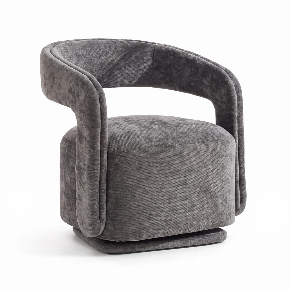 Fauteuil lounge en chenille, pivotant à 360°, design baril, gris Fauteuil lounge en chenille, pivotant à 360°, design baril, gris