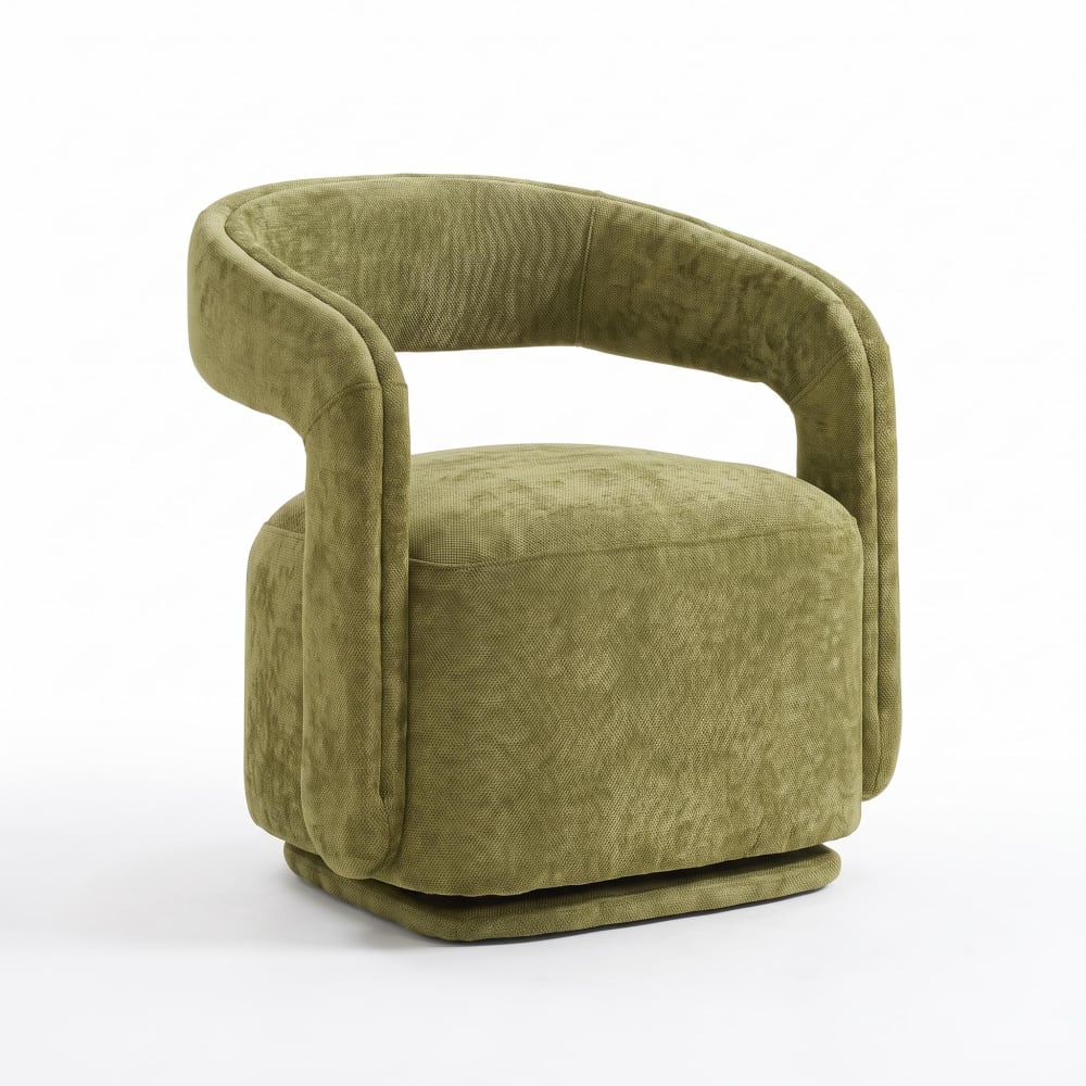 Fauteuil lounge en chenille, pivotant à 360°, design baril, vert Fauteuil lounge en chenille, pivotant à 360°, design baril, vert