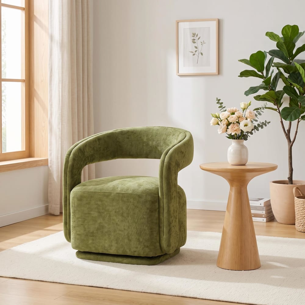 Meubles Cosy Loungesessel aus Chenille, 360° drehbar, Fassdesign, grün style classic chic - Stoff