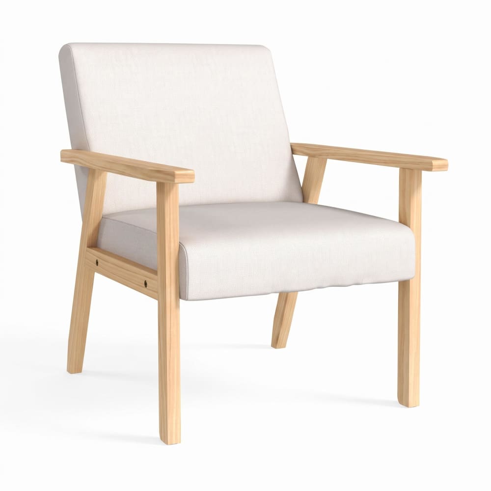 Fauteuil lounge finition lin, cadre bois massif, blanc crème Fauteuil lounge finition lin, cadre bois massif, blanc crème