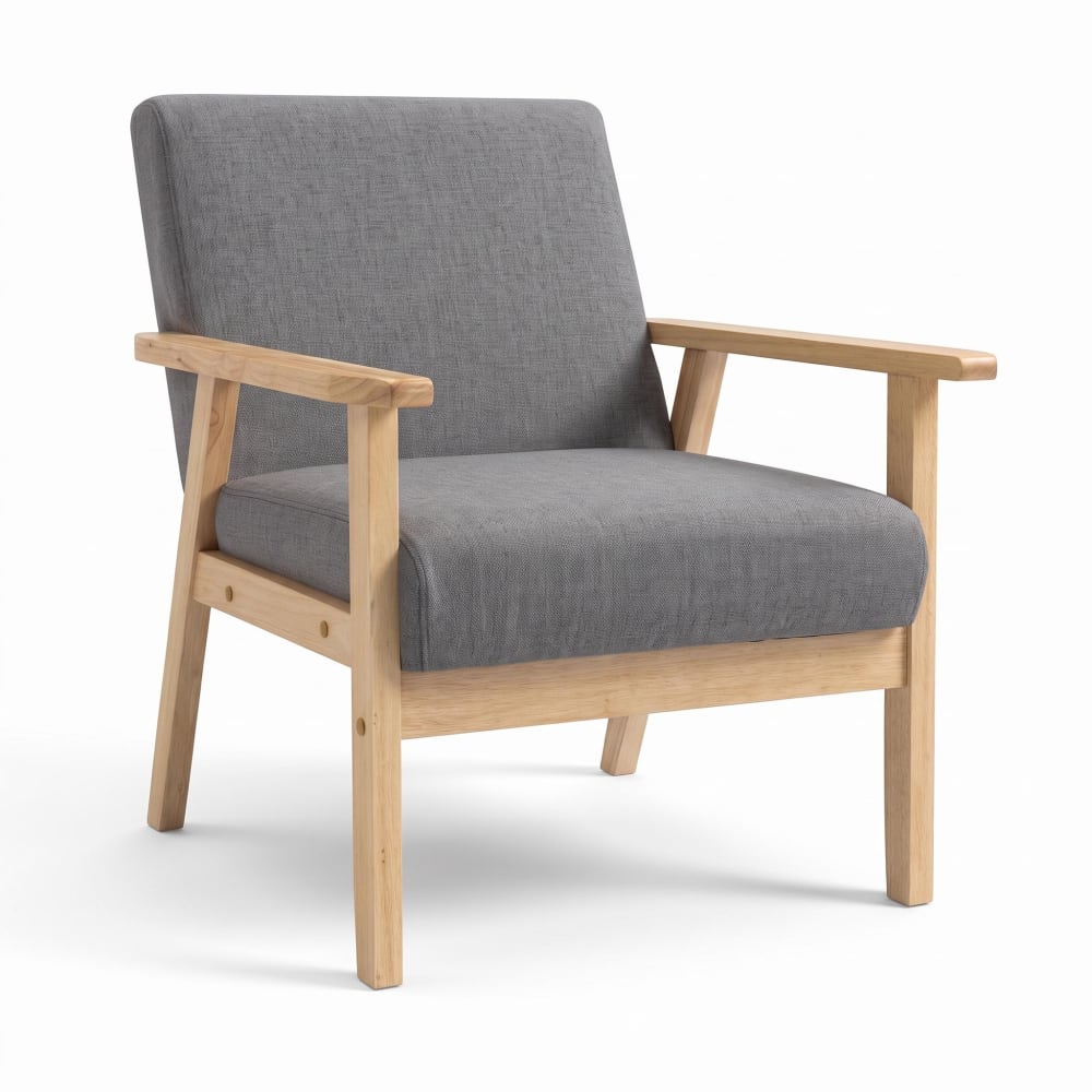 Fauteuil lounge finition lin, cadre bois massif, gris Fauteuil lounge finition lin, cadre bois massif, gris