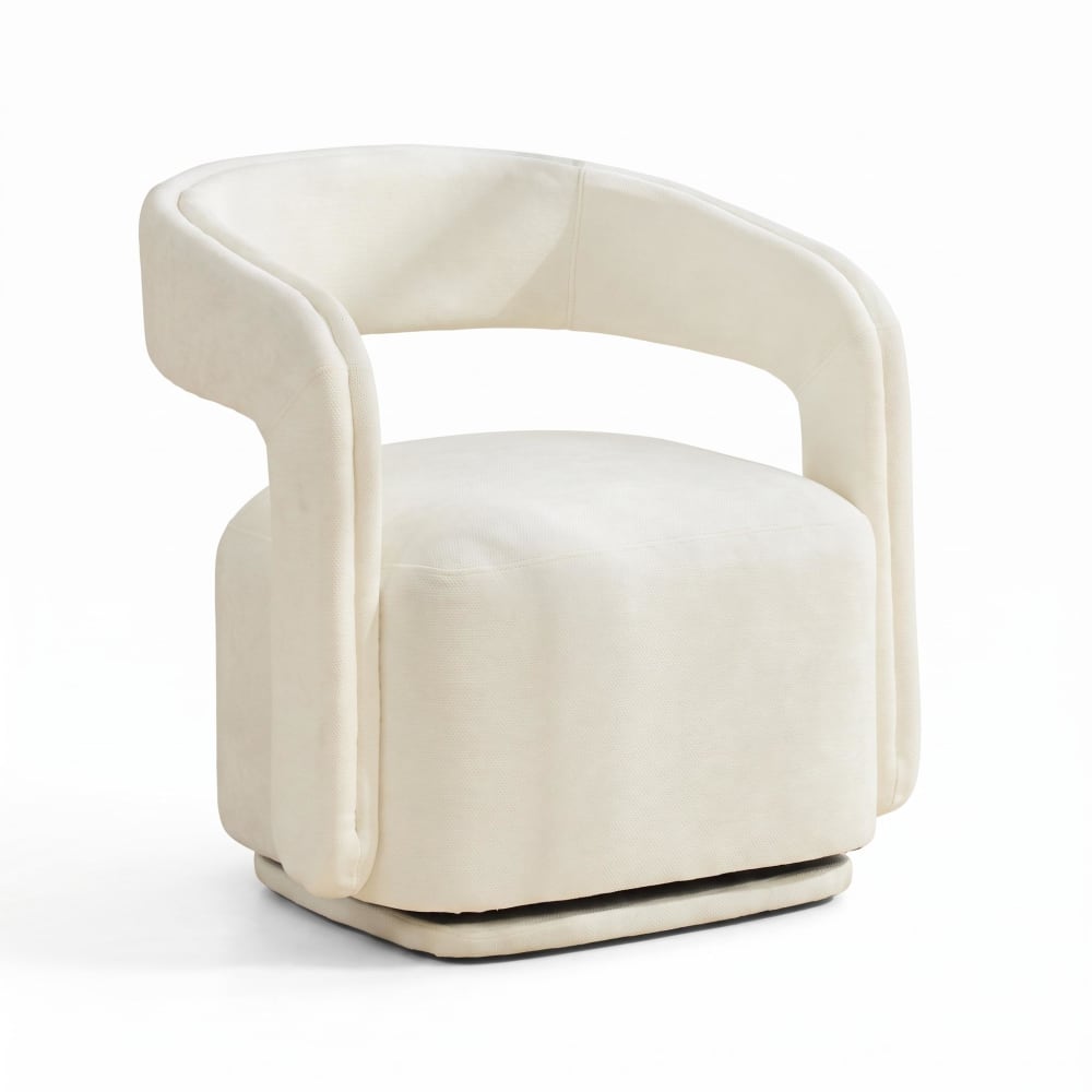 Fauteuil lounge en chenille, pivotant à 360°, design baril, blanc Fauteuil lounge en chenille, pivotant à 360°, design baril, blanc