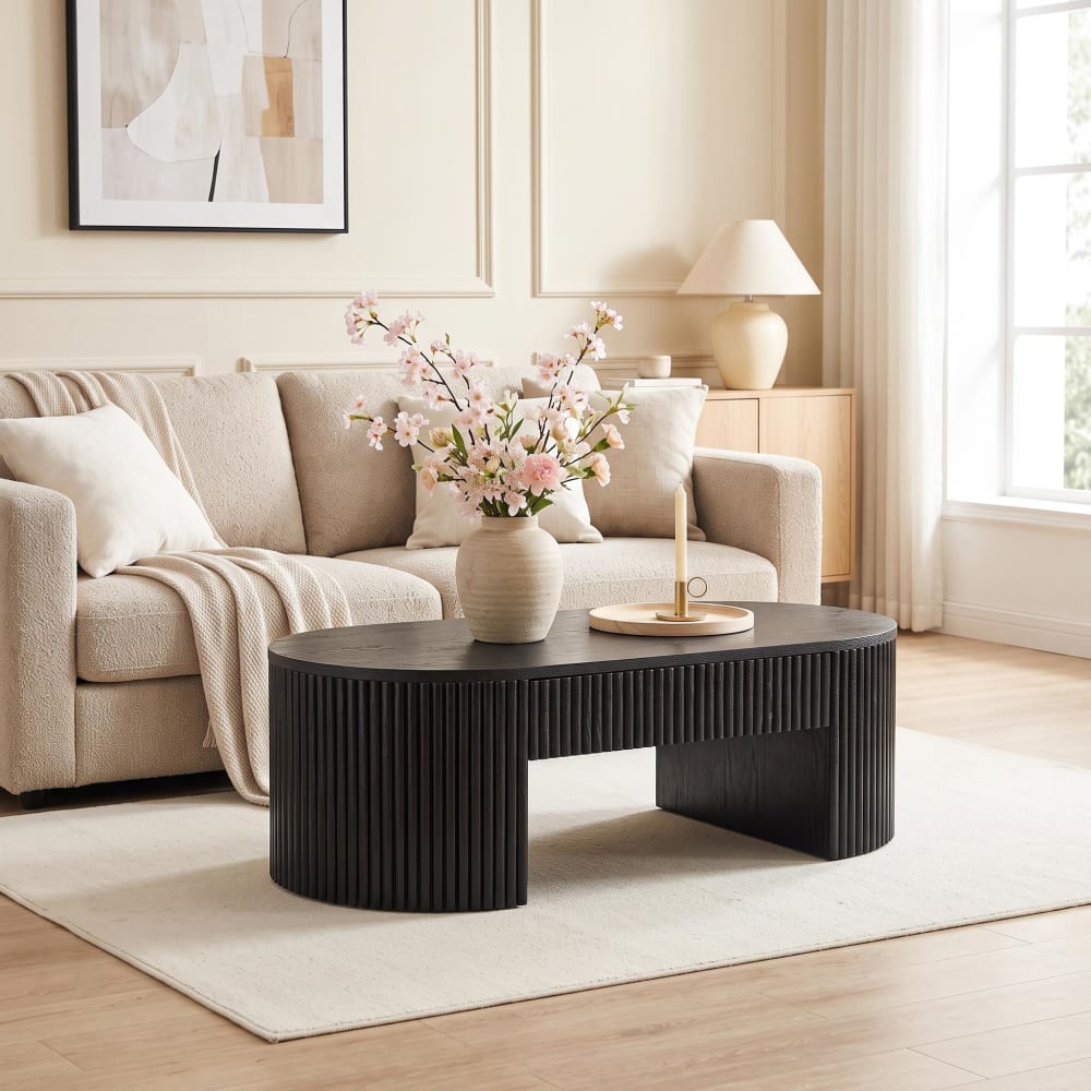Meubles Cosy Couchtisch mit Aufbewahrungsschublade aus geriffeltem Holz, schwarz style modern - Holz