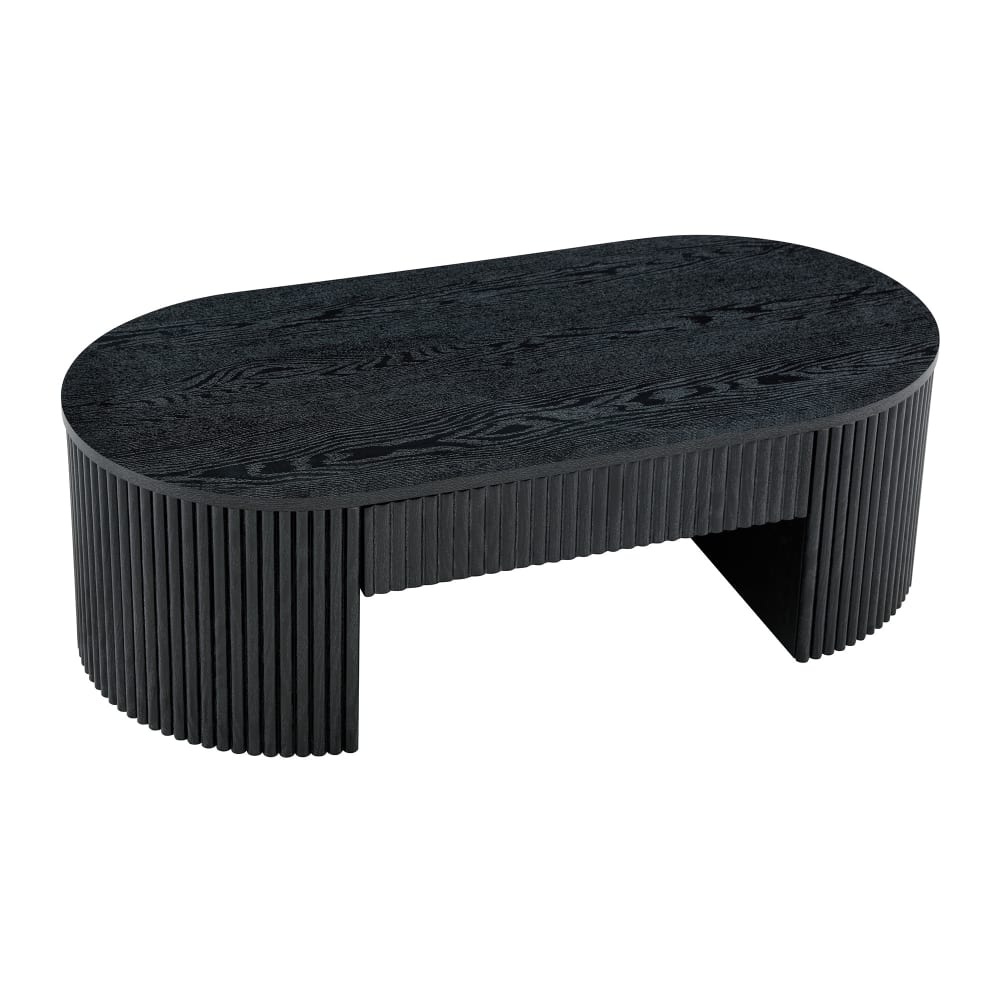Table basse avec tiroir de rangement en bois cannelé, noir Table basse avec tiroir de rangement en bois cannelé, noir