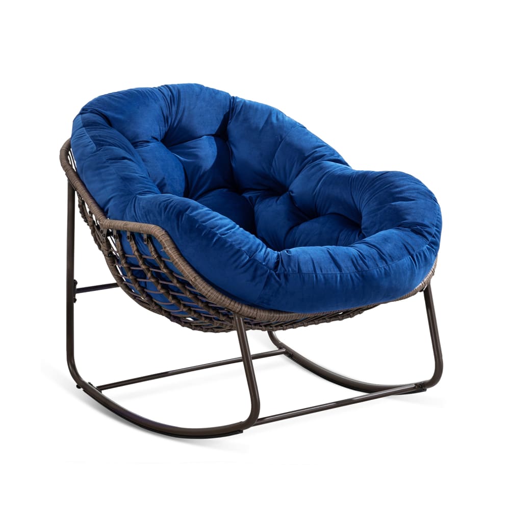Fauteuil à bascule en rotin extérieur, avec coussin rembourré, marine Fauteuil à bascule en rotin extérieur, avec coussin rembourré, marine