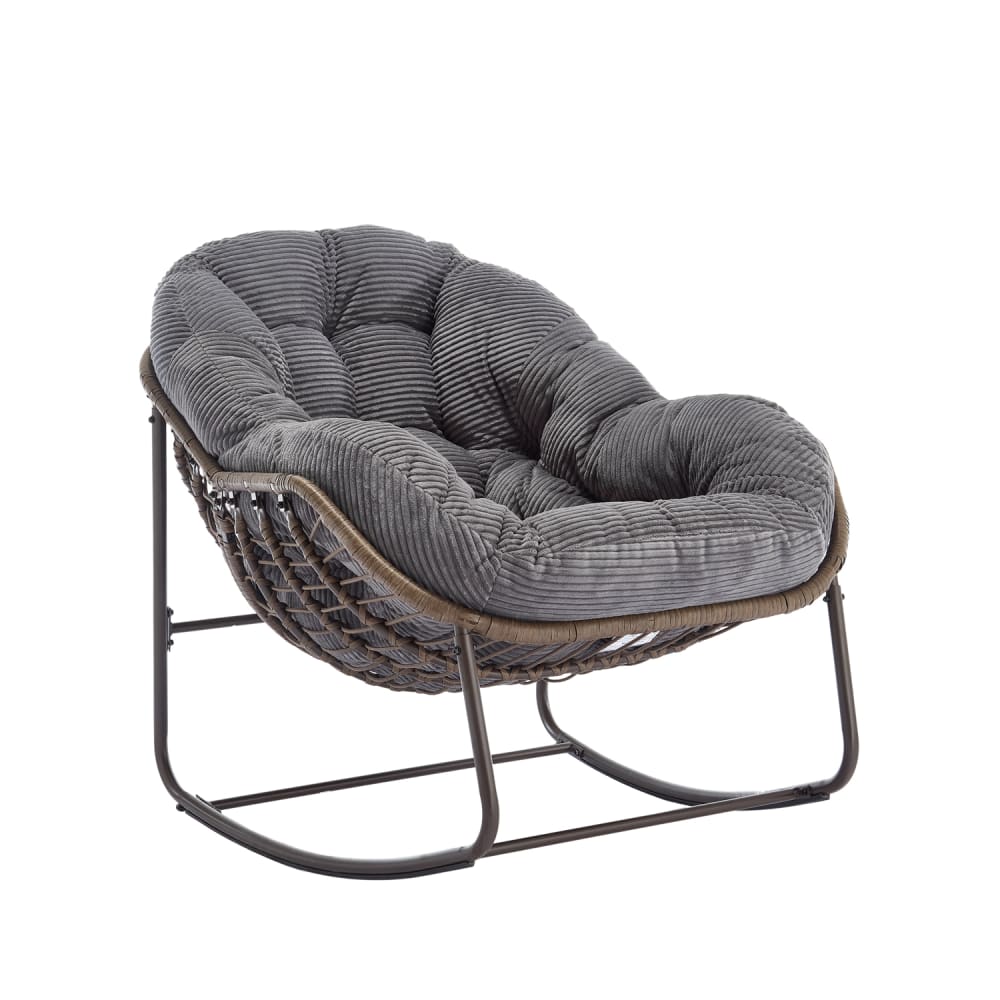 Fauteuil à bascule en rotin pour extérieur, avec coussin et dossier Fauteuil à bascule en rotin pour extérieur, avec coussin et dossier