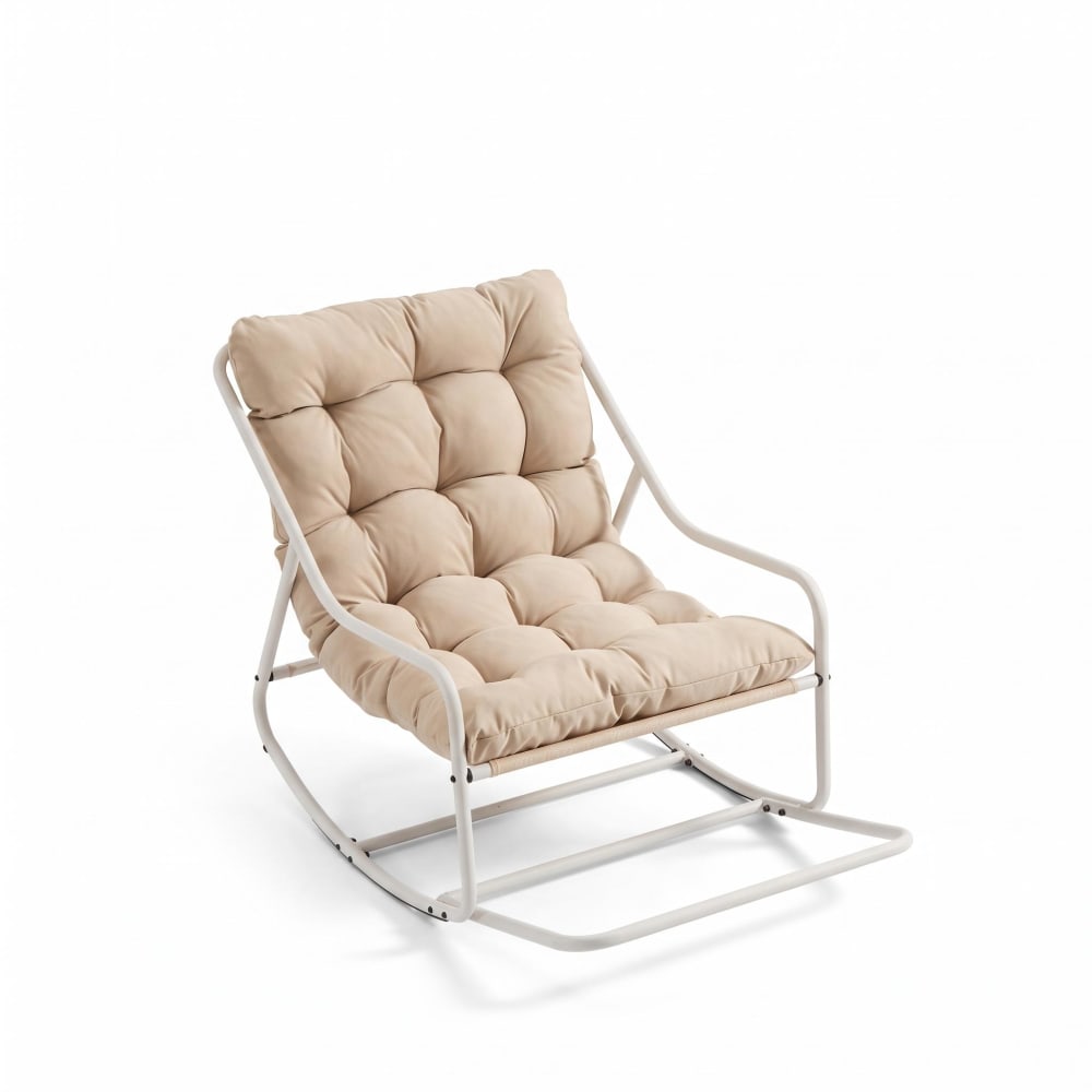 Fauteuil à bascule extérieur, coussin beige épais, cadre beige Fauteuil à bascule extérieur, coussin beige épais, cadre beige