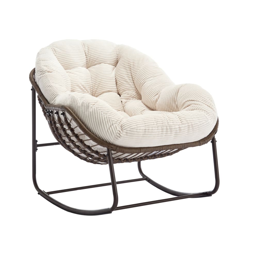 Fauteuil à bascule en rotin pour extérieur, avec coussin et dossier Fauteuil à bascule en rotin pour extérieur, avec coussin et dossier