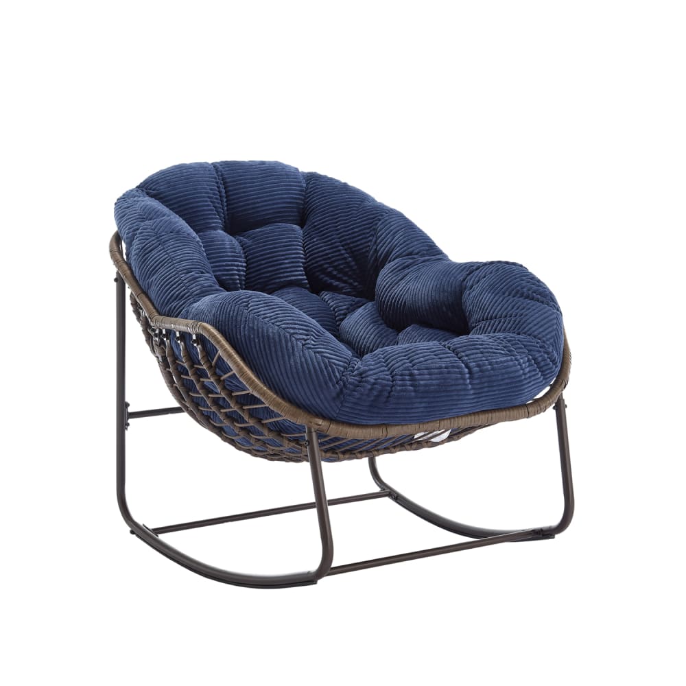 Fauteuil à bascule en rotin pour extérieur, avec coussin et dossier Fauteuil à bascule en rotin pour extérieur, avec coussin et dossier