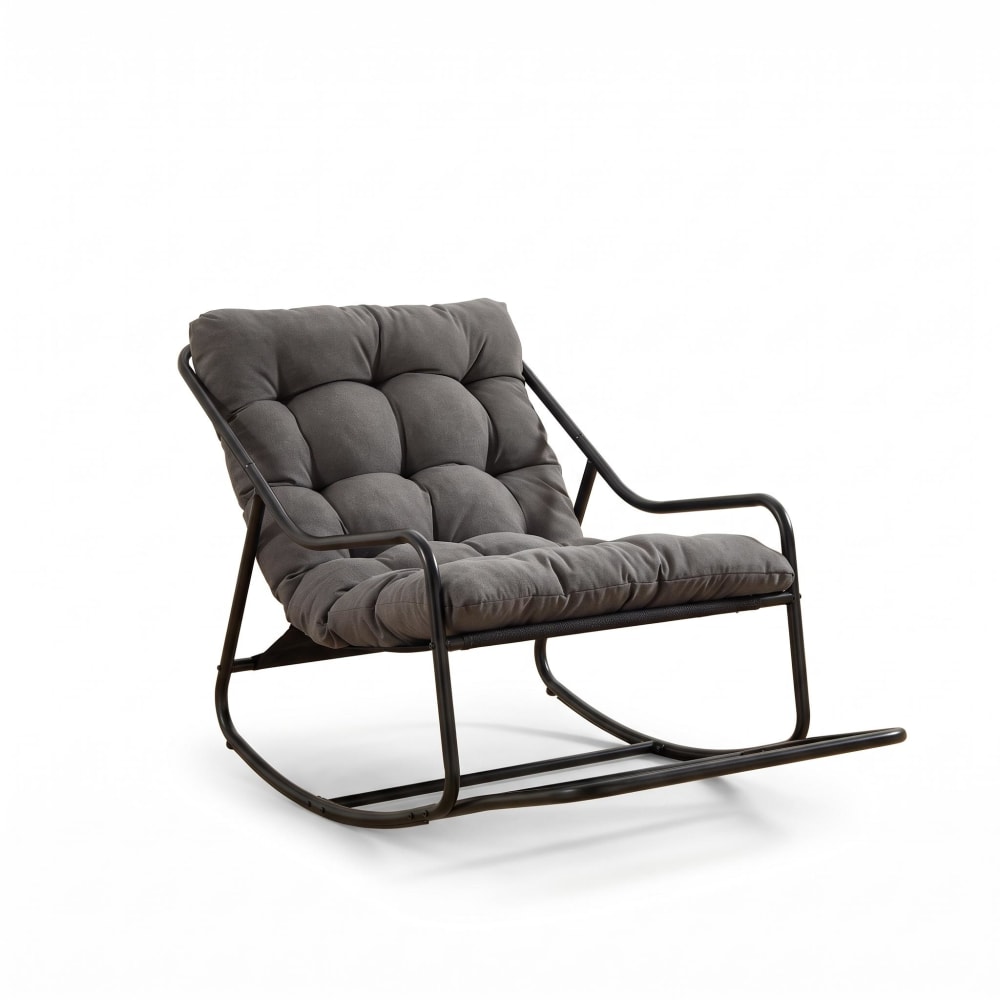 Fauteuil à bascule extérieur, coussin gris épais, cadre noir Fauteuil à bascule extérieur, coussin gris épais, cadre noir